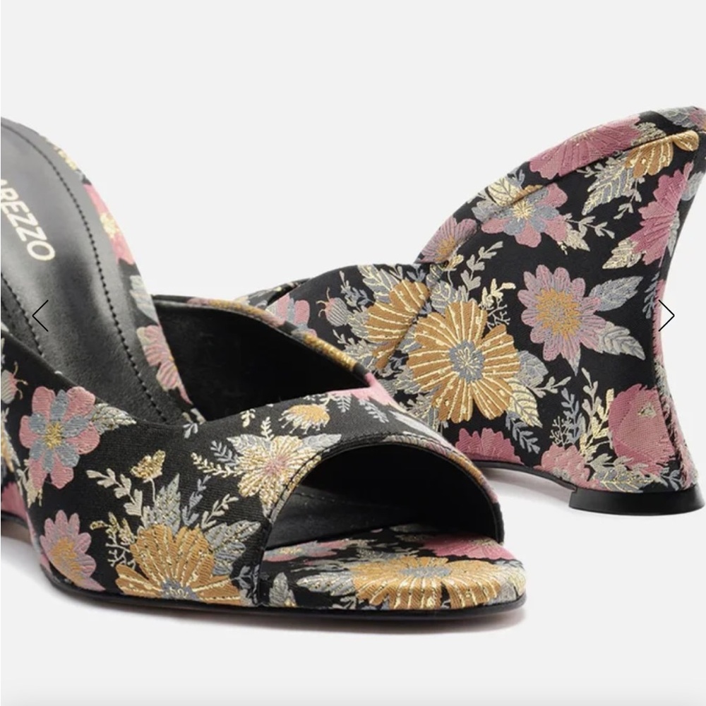 Black Floral Embroidered Wedge Sandals